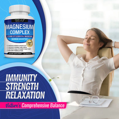 Unlock Restful Sleep with Toplux Magnesium Complex - 8 Essential Magnesium Forms, 1000mg Capsules