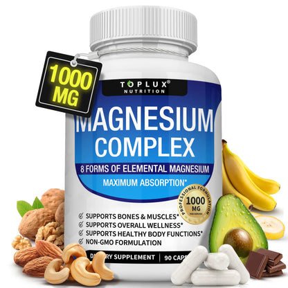 Unlock Restful Sleep with Toplux Magnesium Complex - 8 Essential Magnesium Forms, 1000mg Capsules